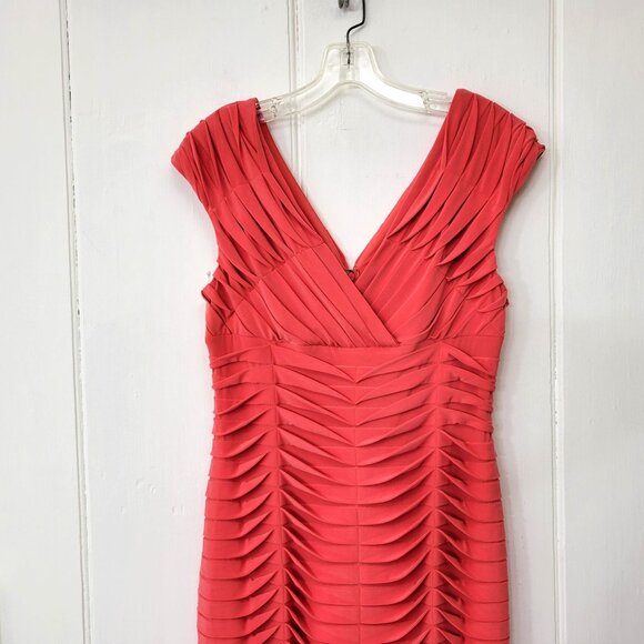 Adrianna Papell Body Con Orange Pleated Dress - Picture 2 of 4